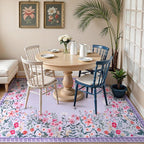 Wonnitar Washable Rug, 5x7 Purple Rugs for Living Room, Floral Print Non-Slip Pink Area Rugs for Bedroom Girls, Soft Large Throw Carpet for Kids Nursery Room (Purple,5'x7')