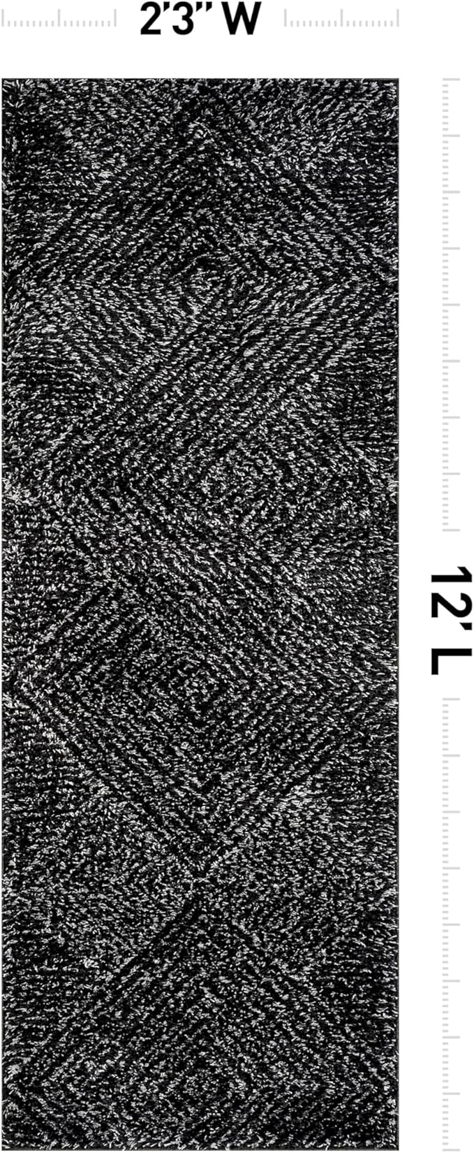 Rugshop Geometric Diamond Stripe Shag Runner Rug Anthracite Dark Gray 2' 3" x 12' Great for Long Hallways, Open Entryways, or Galley Kitchens