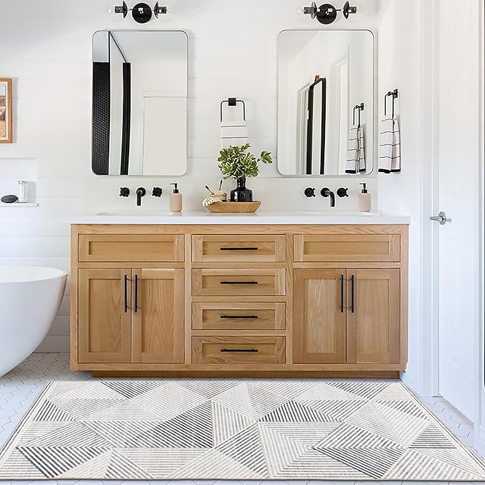 ReaLife Rugs Machine Washable Area Rug Runner - Living Room Bedroom Bathroom Kitchen Entryway Office - Padded Low Pile Stain Resistant Premium - Modern Geometric Contemporary - Miles - Gray 2'6" x 6'