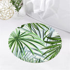 Round Rug 5ft - Pink Tropical Floral with Watercolor Leaves, Non-Slip Low Pile Circle Rug, Bohemian Jungle Turtleback Design for Dining Room Table, Living Room, Bedroom