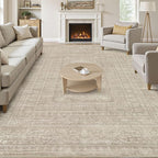 7x9 Area Rug Living Room: Washable Large Vintage Rug Neutral Non-Slip Soft Stain Resistant Indoor Carpet for Bedroom Nursery Dining Room Under Table Bed Home House Office Playroom - Brown