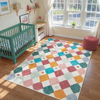 jinchan Macy Area Rug 6x9 Kids Washable Rug Indoor Floor Cover Non-Slip Modern Soft Rug Elementary School Classroom Diamond Carpet for Nursery Playroom Daycare Living Room Bedroom Confetti on Cream