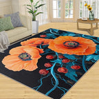 3x5 Poppy Dorm Rug - Retro Flowers Art Small Rugs for Bedroom, Rustic Florals Art Area Rug Washable Non Slip for Bedroom Kitchen Living Room Entryway