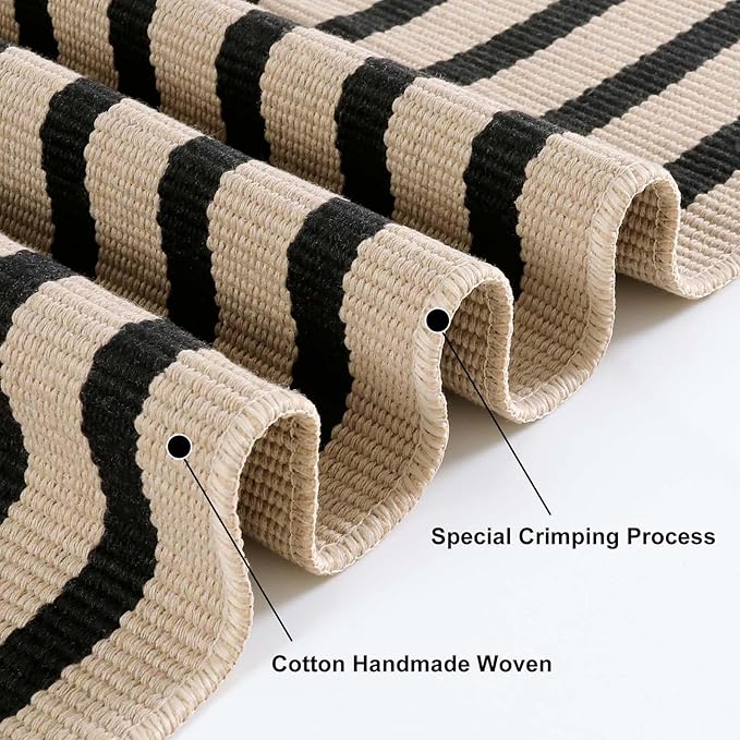 Black and Tan Striped Rugs 2.3'x3.6', Washable Front Door Rug Hand Woven Reversible Outdoor Welcome Mat, Foldable Layered Door Mats for Entryway Porch Decor Home Entrance