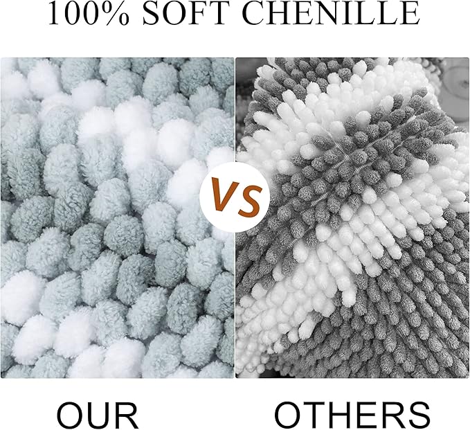 PiccoCasa Chenille Bathroom Rug, Soft Fluffy Absorbent Bath Mat, Medium Pile Striped Carpet Washable Non Slip Bathroom Floor Mats(17"x24",Light Blue & White)