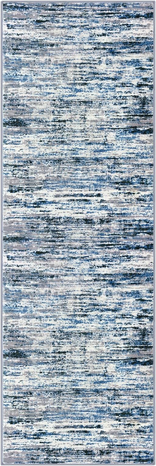 Modern Abstract Runner Rug 2.6x8, Grey Blue White Washable Kitchen Runner Non-Slip Soft Hallway Rug Runner Thin Print Faux Wool Carpet for Entryway Bedroom Laundry Room Indoor Home Decor