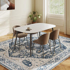 EnHomee 8x10 Area Rugs Washable for Bedroom, Boho Vintage Rugs, Foldable Area Rug for Dining Room, Non-Slip Soft Living Room Rug, Low Pile Large Carpet for Bathroom, Blue and White