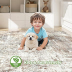 7x9 Area Rug Living Room: Machine Washable Large Abstract Soft Rugs Stain Resistant Indoor Floor Non Slip Accent Carpet for Bedroom Nursery Playroom Office Dining Room Dorm Home House- Brown