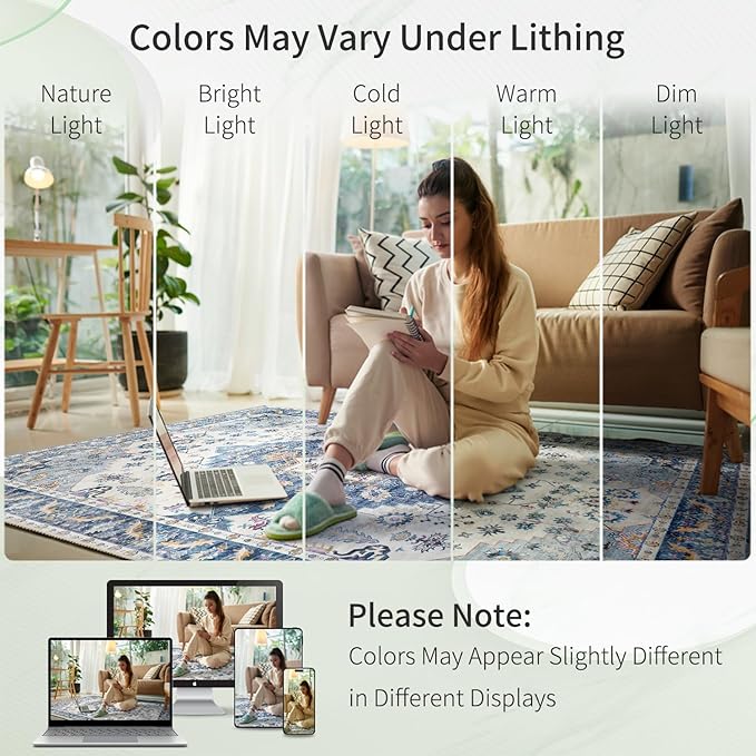Enkor Runner Rug for Hallway, 2.6x8 Washable Soft Non Slip Floor Rugs for Kitchen, Modern Mat for Living Room Bedroom Entryway Blue & White