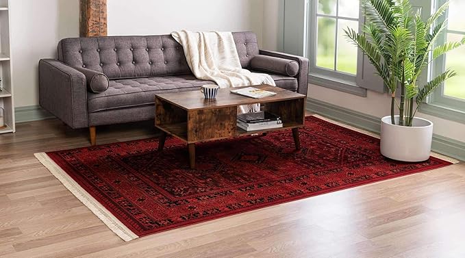 Unique Loom Tekke Collection Area Rug - Sheibani (5' 3" x 8' Rectangle, Red/ Black)