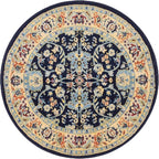 Unique Loom Sialk Hill Collection Area Rug - Washington (4' 1" Round Navy Blue/Cream)