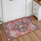 Lahome Bohemian Floral Medallion Area Rug - 2x3 Small Hot Pink Bath Rug Kitchen Sink Mat, Machine Washable Non-Slip Soft Indoor Carpet for Doormat Bedside Apartment Entrance, Fuchsia/Multi