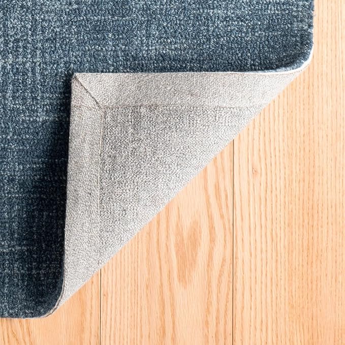 Dash and Albert Crosshatch Denim Hand Micro Hooked Wool Rug, 5 X 8 Feet, Blue Solid Pattern - Premium Luxury Hotel Quality Soft Breathable Hypoallergenic Machine Washable Easy Care All Season
