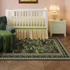 Rugcomf Area Rugs 9x12 Living Room Clearance Impressionist-Style Vintage Washable Rug Non Slip Low Pile Large Rug for Bedroom Farmhouse Dining Room Kids Playroom, Green