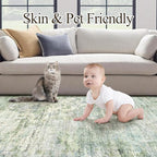 Abstract Rug 5x7 Machine Washable Area Indoor Green Low Pile Non-Slip Foldable Thin Accent Rugs for Bedroom Living Room Dining Room