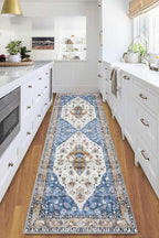 COMSLE Boho Runner Rug, 2' x 8' Washable Area Rugs for Hallway Faux Wool Small Kitchen Distressed Throw Rug Non-Slip Laundry Room Carpet Runner for Entryway Indoor Door Mat Bedroom
