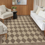 Easy Jute Brown Checkered 5x7 Area Rug, Washable Modern Rugs for Living Room Non-Slip Diamond Bedroom Rug, Neutral Farmhouse Indoor Outdoor Carpet for Patio Dining Room Classroom