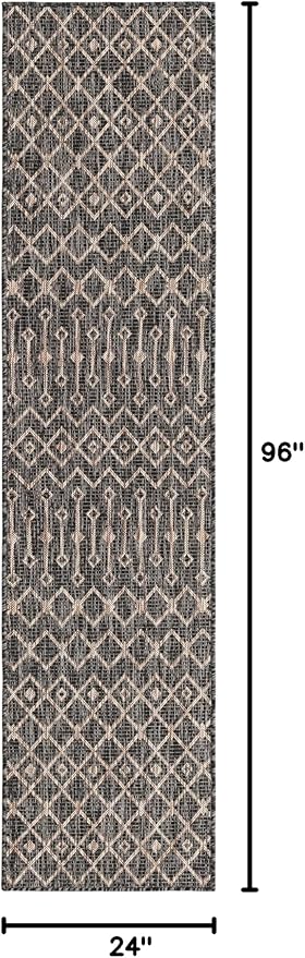 Unique Loom Outdoor Trellis Collection Area Rug - Tribal Trellis (2' x 8' Runner, Charcoal Gray/ Natural)