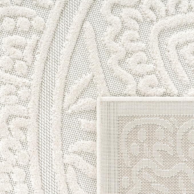Paco Home Modern in- and Outdoor Rug with Carved Oriental Mandala Pattern in Cream, Size: 2'8" x 4'11"