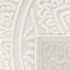 Paco Home Modern in- and Outdoor Rug with Carved Oriental Mandala Pattern in Cream, Size: 4' x 5'7"