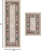Antep Rugs Alfombras Modern Bordered 2pc Non-Skid (Non-Slip) Low Profile Pile Rubber Backing Indoor Kitchen Runner Rugs (Beige, 2pc Set)