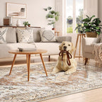 Lahome Rug for Living Room Machine Washable Area Rug 6x9 Boho Non Slip Bedroom Carpet Throw Ultra Thin Carpet for Dining Room, Farmhouse Neutral Print Soft Indoor Mat for Office Home (Taupe, 6'x9')