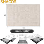 SHACOS Soft Cozy Fluffy Arch Pattern High Low Pile Area Rugs 4'x6' Non Slip Washable Scandinavian Minimalist Rug Modern Geometric Arc Carpet for Living Room Bedroom Dining Room, Beige