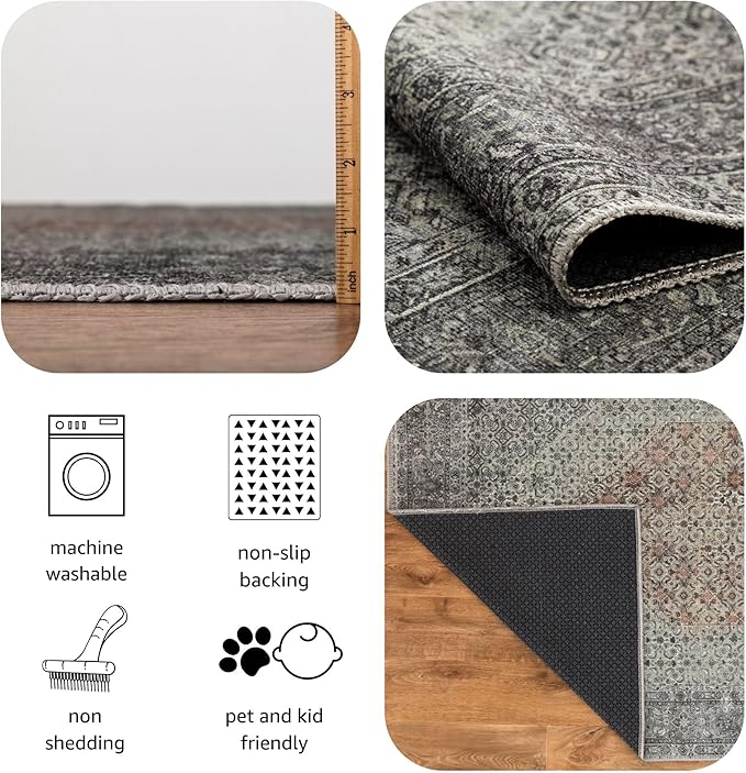 Keen Home Design 2x7 Rug - Machine Washable Runner Rug with Non-Slip Backing, Ideal for Hallway, Entryway, Kitchen, Laundry Room - Vintage, Easy Clean, Durable, Low Pile - (2'6" x 7')