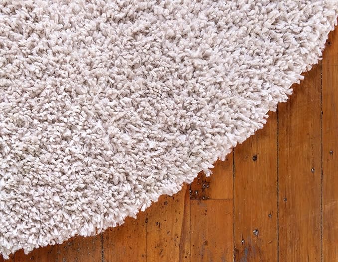 Unique Loom Davos Shag Collection Area Rug - Solid (2' Round, Linen)