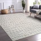 Beverly Rug Micro Loop Area Rug Gray/White 6x9 Abstract Modern Luxury Irregular Grid Durable Soft Indoor Rugs for Living Dining Room Office Stain Resistant Non Shedding Casual Indoor Carpet 6 x 9