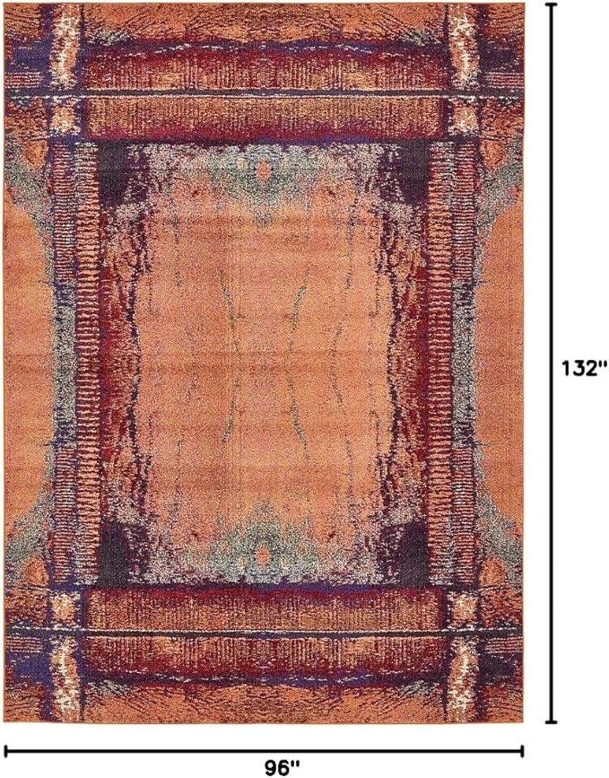 Unique Loom Estrella Collection Rustic, Distressed, Modern, Abstract Area Rug (8' 0 x 11' 0 Rectangular, Orange/Black)