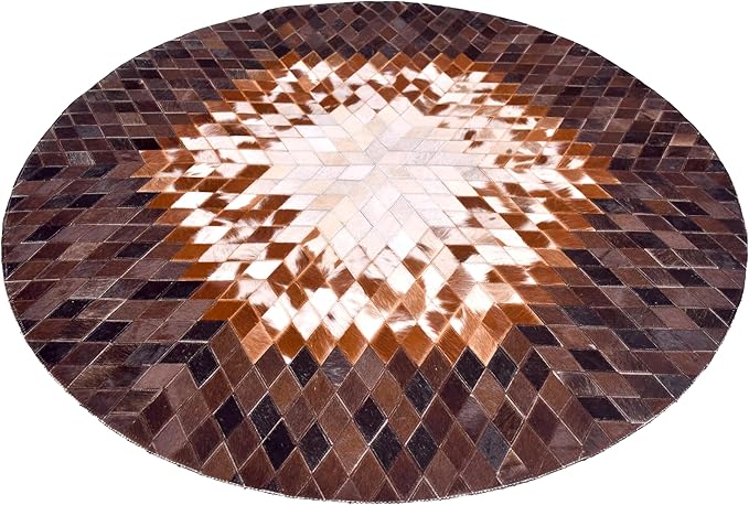Round Area Rug – Soft and Durable Floor Mat for Living Room, Bedroom, or Entryway – Non-Slip Modern Carpet for Home Decor & Interior Styling(Tan&White 7X7)