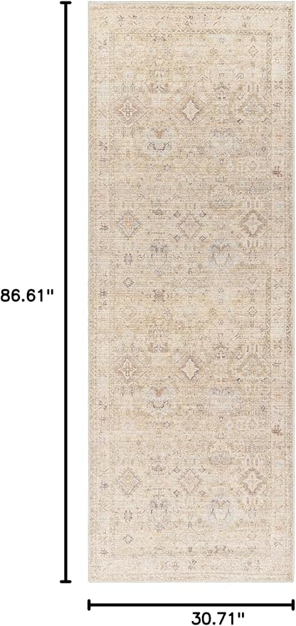Hauteloom Nakia Bohemian Vintage Medallion Runner Rug - Damask Floral Fade Look Carpet for Hallway - Farmhouse - Ivory, Cream, Medium Brown - 2'7" x 7'3" (2x8 Runner Rug)