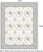 SOULFUL Medium Pile 8x10 Rugs for Living Room - Soft Underfoot Large Area Rug - Light Taupe Boho Floral - Washable Non-Slip - Perfect for Bedroom Kids Room Under Dining Table Office