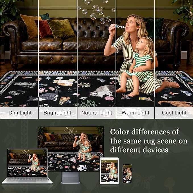 8x10 Area Rugs Living Room Rug: Vintage Washable Rug Floral Soft Carpet Indoor Floor Non-Slip Boho Stain Resistant Large Carpets for Bedroom Kids Nursery Dining Room Farmhouse Home Office Black/C01