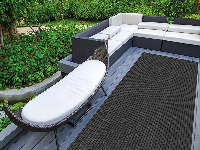 Ottomanson 2'7" x 23' Hallway Runner with Scraper Pile - Extra Durable Non-Slip Rug Mat for Indoor & Outdoor Use - Ideal for Kitchen, Entryway & Garage - High-Traffic Carpet, Black