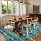 Lahome Vintage 8x10 Washable Blue Rugs for Living Room Bedroom, Boho Dining Room Rugs for Under Table, Soft Non Slip Indoor Throw Carpet for Home Office Playroom (8x10ft,Blue)