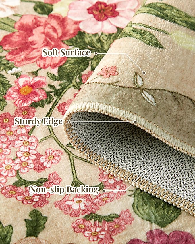 Door Mat Entrance 2x3 Rug - Floral Rugs Washable Small Area Rug Non-Slip Low Pile Carpet Throw Rugs for Indoor Entryway, Bedroom, Kitchen, Front Door, Entry, Kids Room - Brown