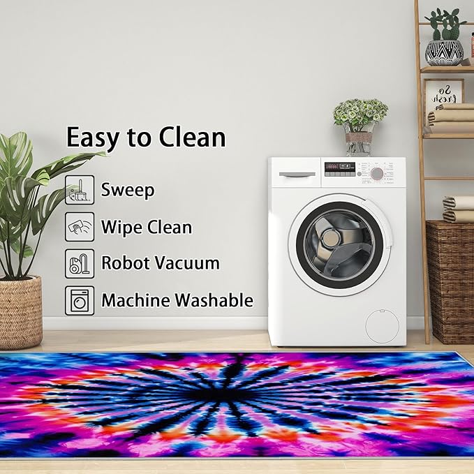 Tie Dye Rugs for Bedroom -Mandala Hippie Rug, 5x8 ft, Colorful Psychedelic Area Rug, Blue and Pink Abstract Washable Non-Slip Stain Resistant, Multicolor Tie Dye Home Decor & Gifts