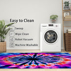 Tie Dye Rugs for Bedroom -Mandala Hippie Rug, 3x5 ft, Colorful Psychedelic Area Rug, Blue and Pink Abstract Washable Non-Slip Rugs for Entryway, Multicolor Tie Dye Home Decor & Gifts