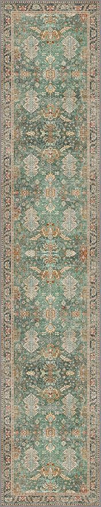 Bavni Runner Rug, Machine Washable Rugs for Bedroom 2x10, Non Slip Boho Rugs with Rubber Backing, Ultra-Thin Folable Rug Runner for Hallways Bathroom, Sage/Gold