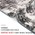 Modern Abstract Small Area Rug Indoor 3x5 Washable Rug Non-Slip Soft Black Grey Entryway Rug Kitchen Mats Thin Print Faux Wool Floor Carpet Throw Rugs for Entrance Bedroom Home Decor