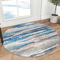 Modern Abstract Round Rug 3Ft, Blue Round Rug Washable Non-Slip Soft Small Circle Rug, Circular Entryway Rugs Thin Print Faux Wool Carpet Accent Rug for Bedroom Living Room Office Under Desk
