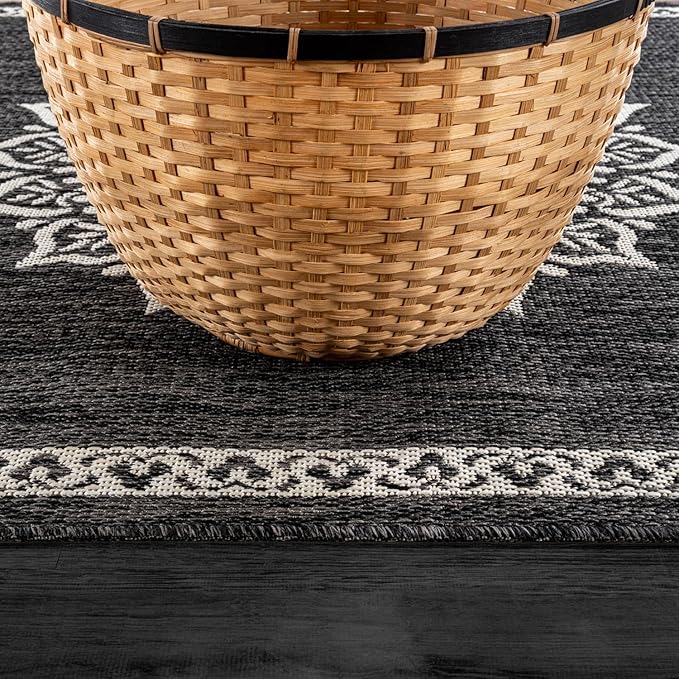 CAMILSON Outdoor Rug 6x9 Medallion Darkgray Modern Area Rugs for Indoor and Outdoor Patios Kitchen and Hallway Mats Washable Porch Deck Outside Carpet (Medallion Darkgray 6 x 9)