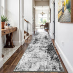 3x12 Washable Runner Rugs for Hallway: Long Abstract Runners for Entryway Bedroom - Stain and Water Resistant Rugs with Non-Slip Backing - Soft Low-Pile Carpet Black Grey