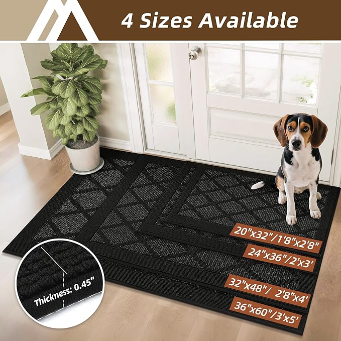 COSY HOMEER Non-Slip Door Mat 36"x60", Entryway Rugs Low Profile Absorbent Dirt Trapper Doormat for Front Entrance, Washable Polypropylene Entry Mat (Black)
