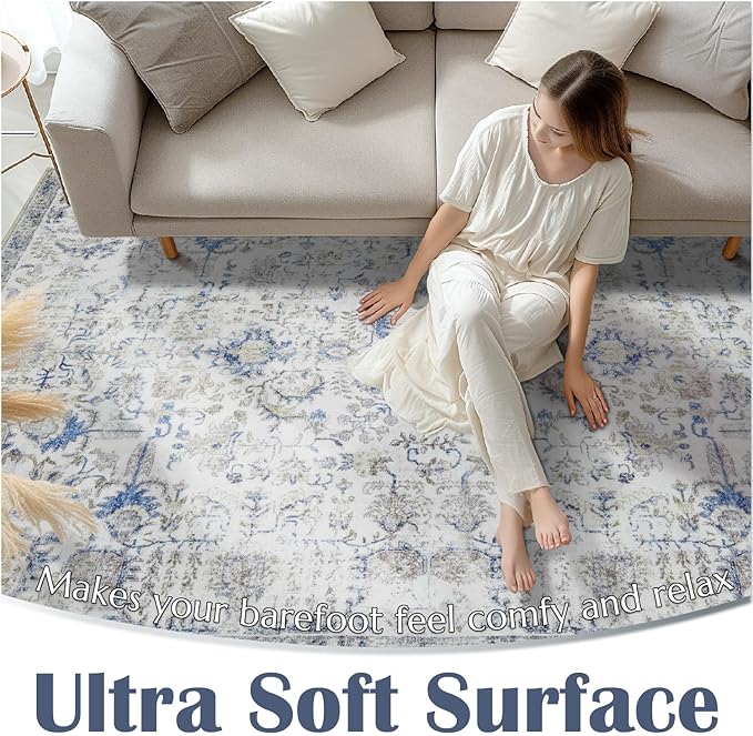 jinchan Kalen Runner Rug 2x5 Washable Area Rug Soft Vintage Hallway Indoor Floor Mat Thin Retro Distressed Carpet Blue Floral Print Country Accent Non Slip Bathroom Kitchen Bedroom Living Room