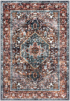 KOZYFLY Small Area Rug 2x3 Ft Rugs for Entryway Washable Boho Entry Rug Non Slip Door Mat Indoor Entrance Faux Wool Vintage Printed Kitchen Rug Throw Rugs for Entrance Kitchen, Brick Red/Orange/Green