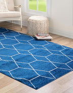 Unique Loom Trellis Frieze Collection Area Rug - Geometric (6' 1" x 9', Navy Blue/ Ivory)