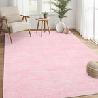 RUGSREAL Washable Rug 10x13 for Living Room Modern Abstract Area Rug Non-Slip Large Contemporary Bedroom Rug Stain Resistant Aesthetic Accent Floor Carpet Foldable Solid Rug for Home Office, Pink